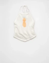 AE Cropped Open-Back Knit Halter Top