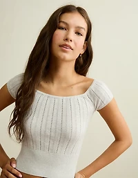 AE Fitted Off-the-Shoulder Pointelle Tee