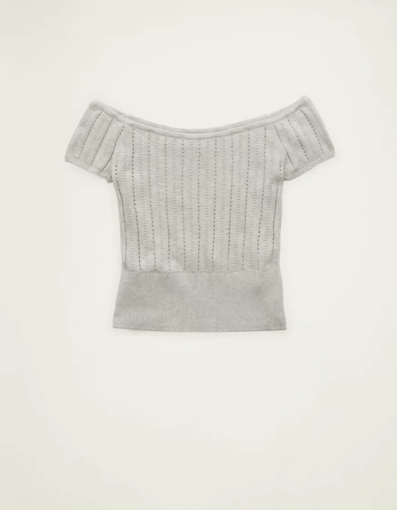 AE Fitted Off-the-Shoulder Pointelle Tee