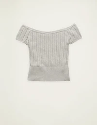 AE Fitted Off-the-Shoulder Pointelle Tee
