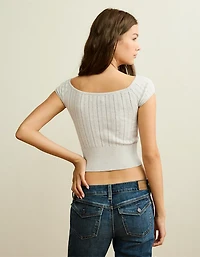 AE Fitted Off-the-Shoulder Pointelle Tee