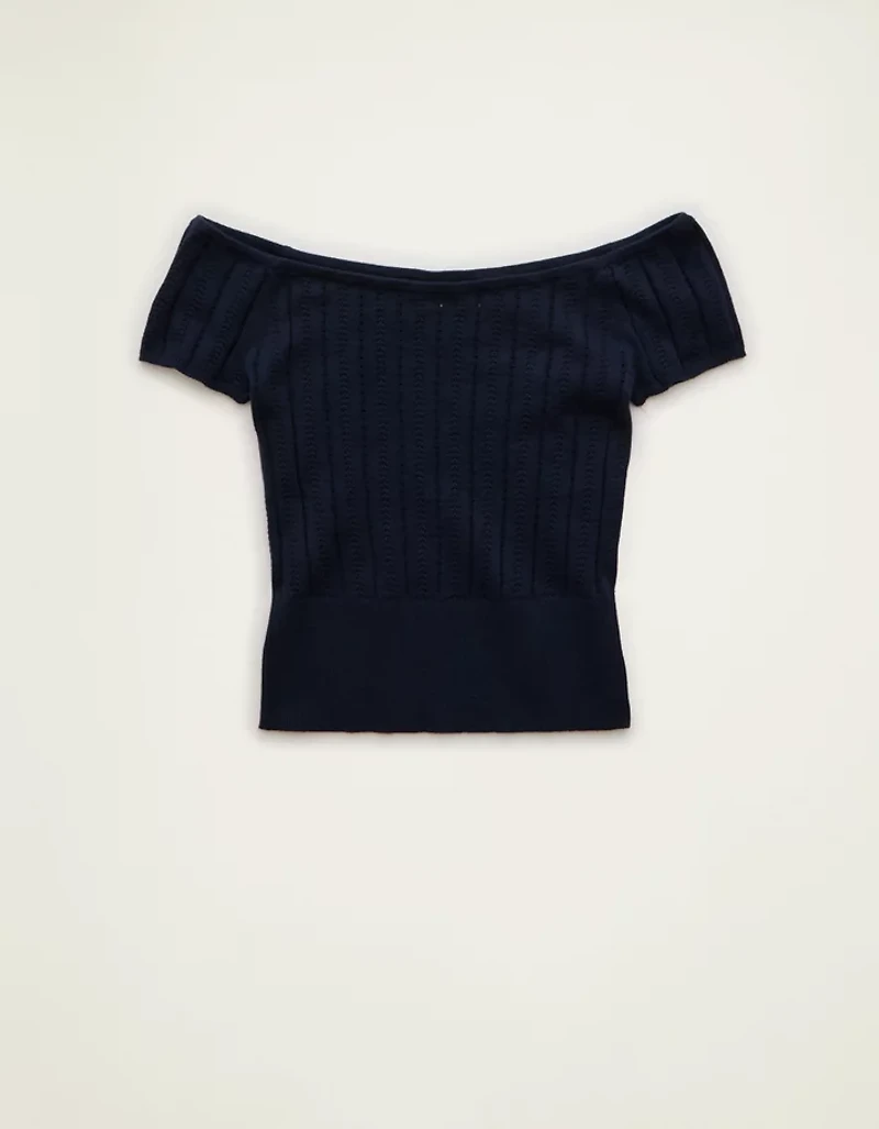 T-shirt ajusté en pointelle à épaules dénudées AE