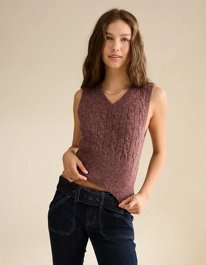 AE Cropped Cable Knit Sweater Vest