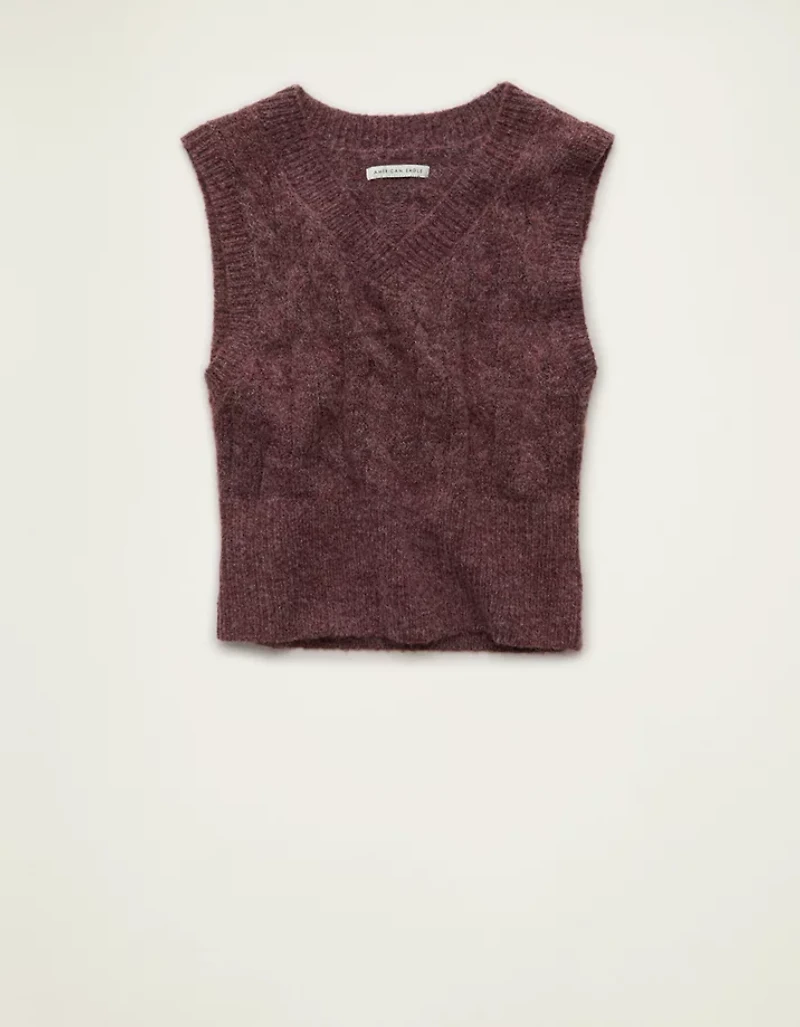 AE Cropped Cable Knit Sweater Vest