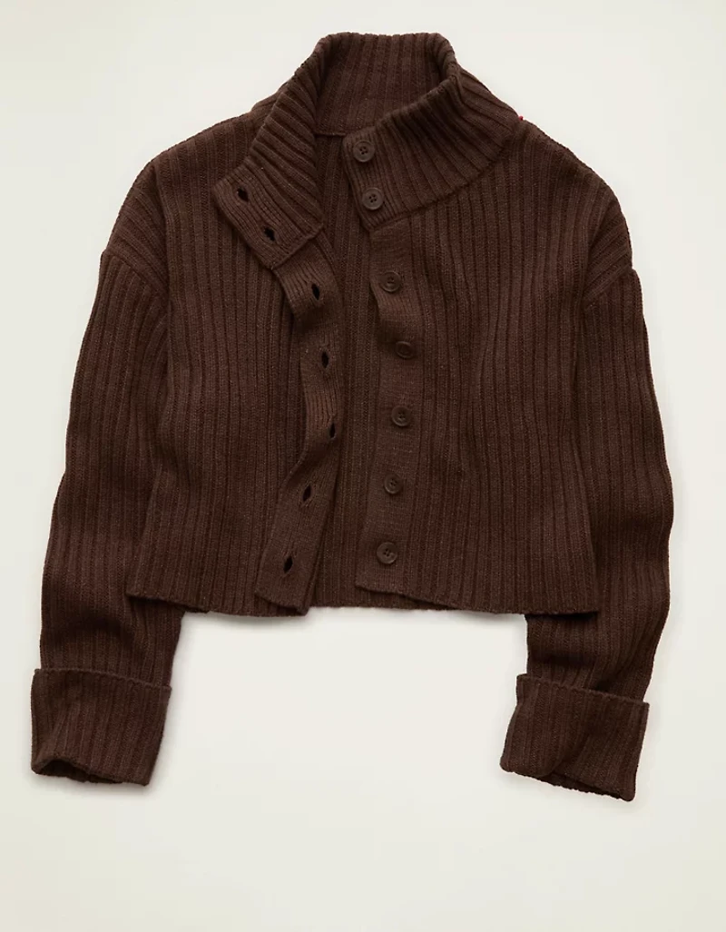 AE Button Up Mock Neck Cardigan Sweater