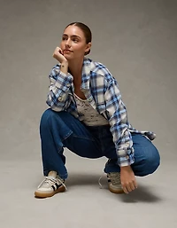 Chemisier à carreaux et boutons AE