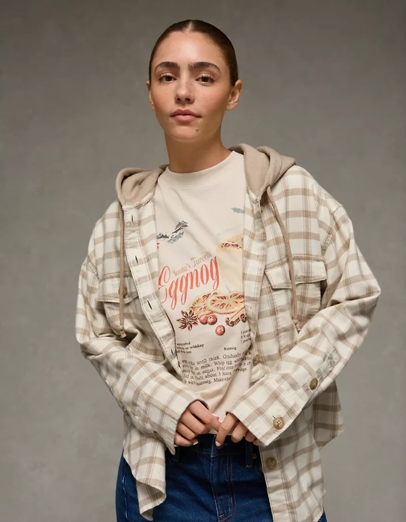 Chemisier boutonné à carreaux avec capuchon AE