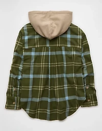 AE Plaid Hooded Button-Up Shirt