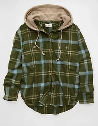AE Plaid Hooded Button-Up Shirt