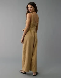AE Linen-Blend Button-Up Jumpsuit