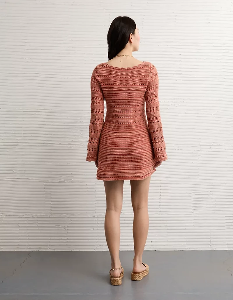AE Long-Sleeve Open Stitch Sweater Mini Dress