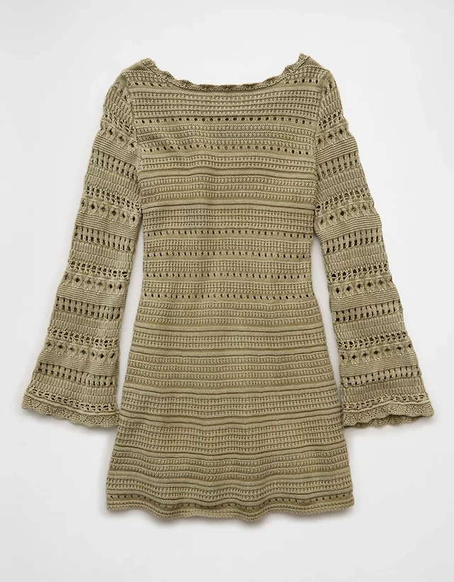 ae knit long sleeve babydoll mini dress AE Sunchaser Knit Long-Sleeve Scoop Neck Mini Dress