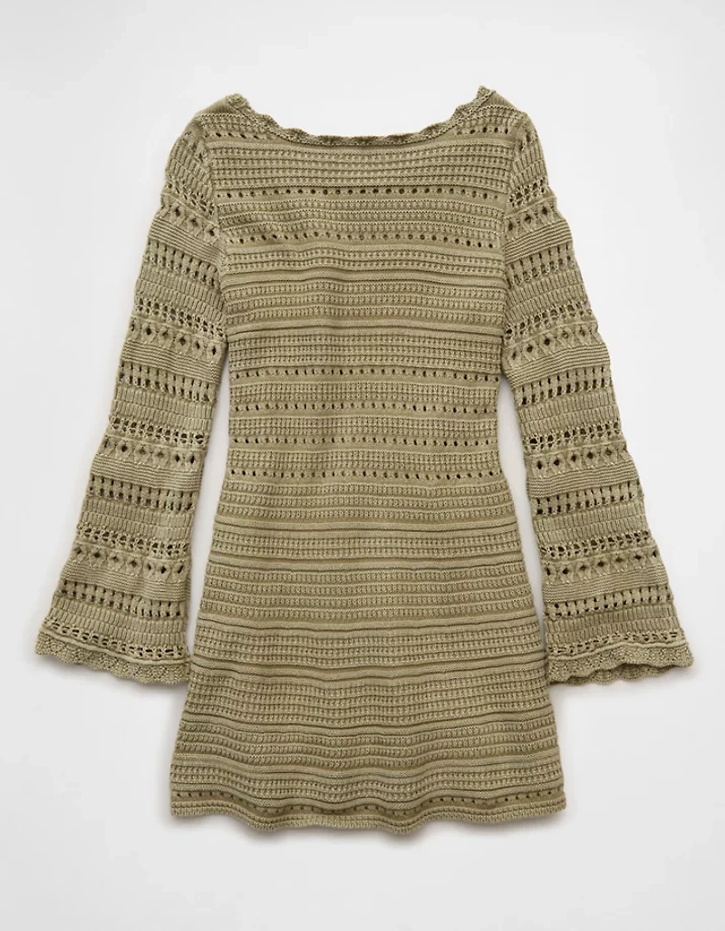 AE Long-Sleeve Open Stitch Sweater Mini Dress