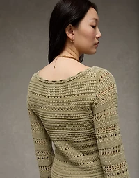 AE Long-Sleeve Open Stitch Sweater Mini Dress