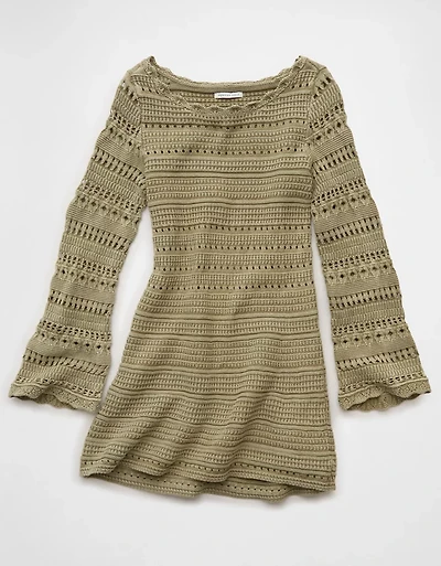 AE Long-Sleeve Open Stitch Sweater Mini Dress