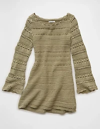 AE Long-Sleeve Open Stitch Sweater Mini Dress