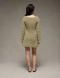 Minirobe chandail en tricot à maille ouverte et manches longues AE