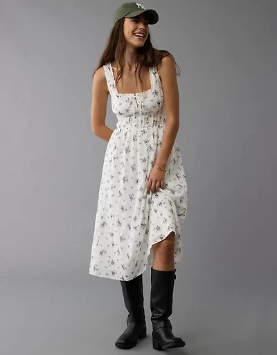 Robe mi-longue à motif floral de style corset AE