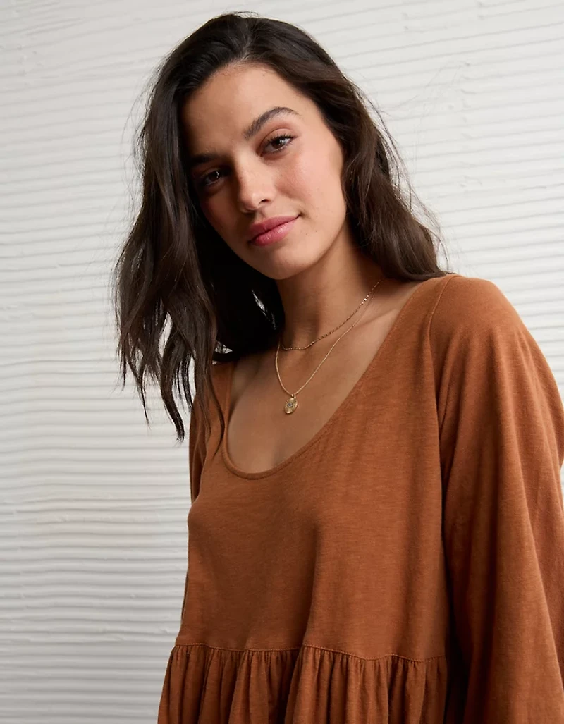 AE Sunchaser Knit Long-Sleeve Scoop Neck Mini Dress