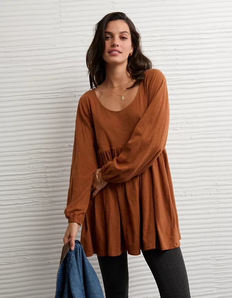 AE Sunchaser Knit Long-Sleeve Scoop Neck Mini Dress