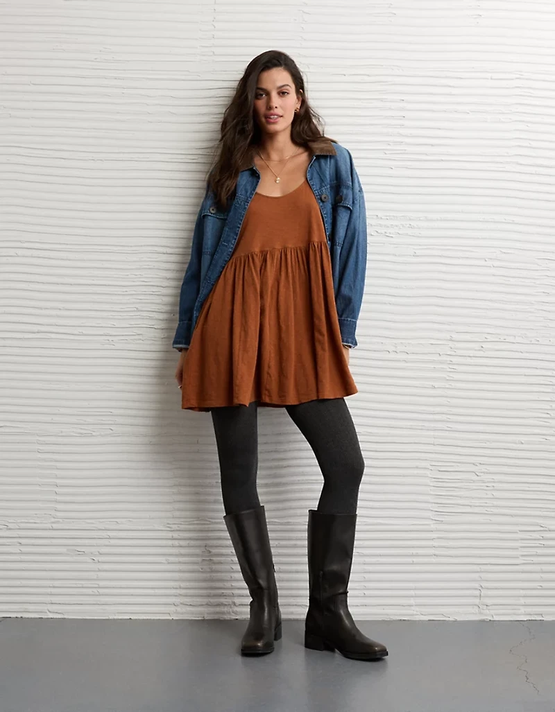 AE Sunchaser Knit Long-Sleeve Scoop Neck Mini Dress