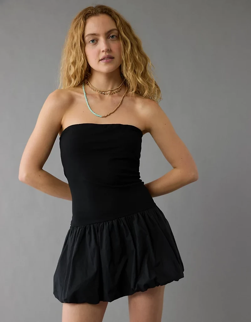 AE Strapless Drop Waist Bubble Mini Dress