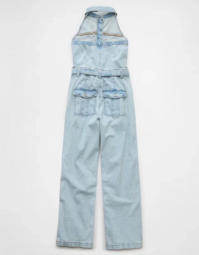 AE Denim Collared Halter Jumpsuit