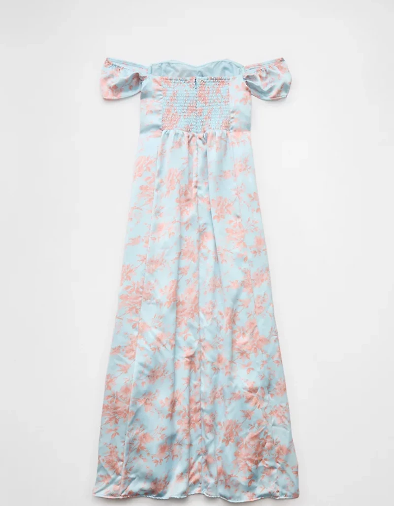 Robe longue à épaules dénudées et décolleté en cœur satin AE