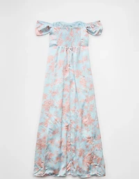 Robe longue à épaules dénudées et décolleté en cœur satin AE