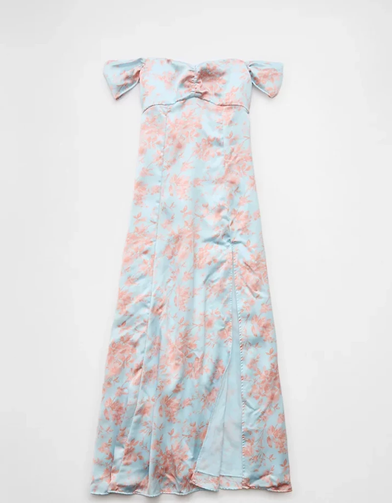 Robe longue à épaules dénudées et décolleté en cœur satin AE