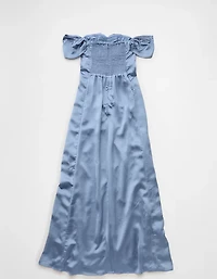 Robe longue à épaules dénudées et décolleté en cœur satin AE