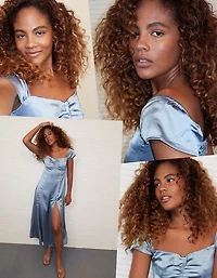 Robe longue à épaules dénudées et décolleté en cœur satin AE