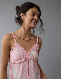 Robe à bretelles mi-longue avec encolure en V et volants AE