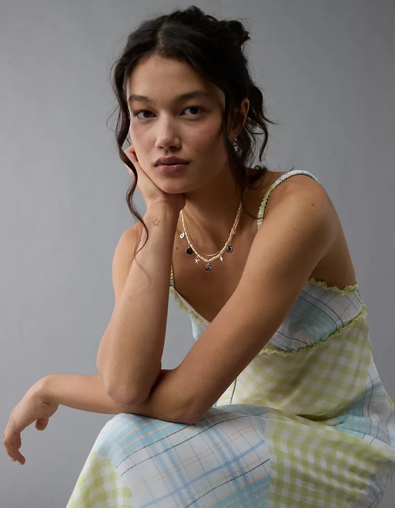 AE V-Neck Ruffle Midi Slip Dress
