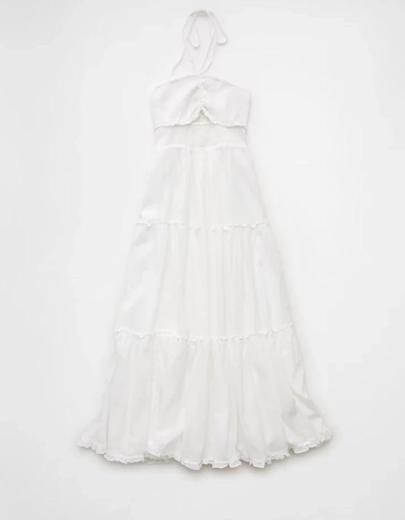 Robe mi-longue bain-de-soleil avec découpe à smocks AE