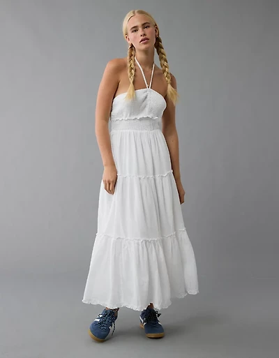 Robe mi-longue bain-de-soleil avec découpe à smocks AE
