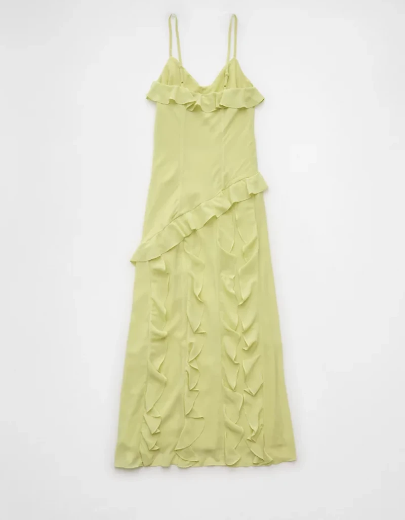 AE Asymmetrical Ruffle Maxi Slip Dress