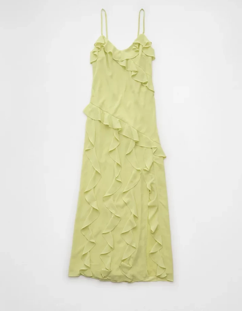 AE Asymmetrical Ruffle Maxi Slip Dress