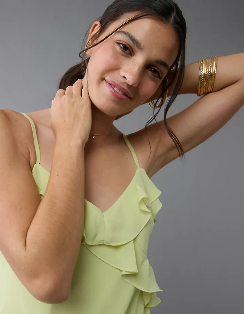 AE Asymmetrical Ruffle Maxi Slip Dress