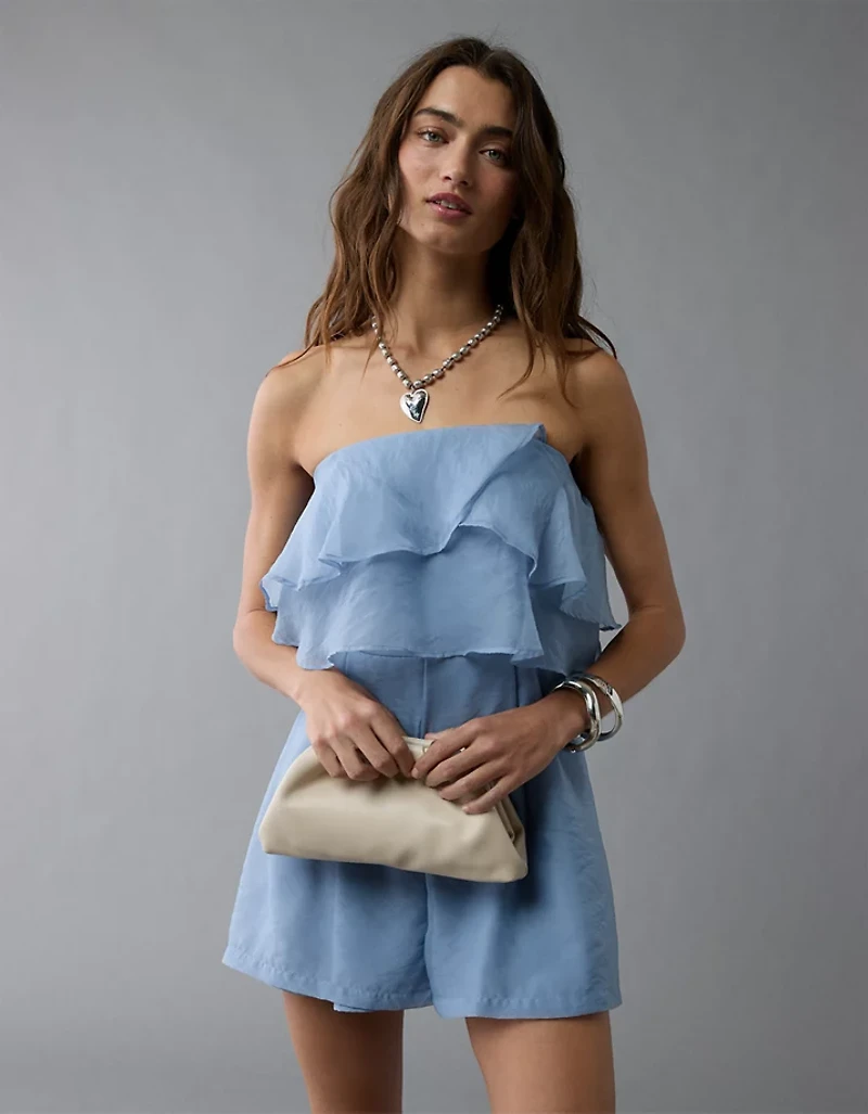 AE Strapless Organza Ruffle Romper