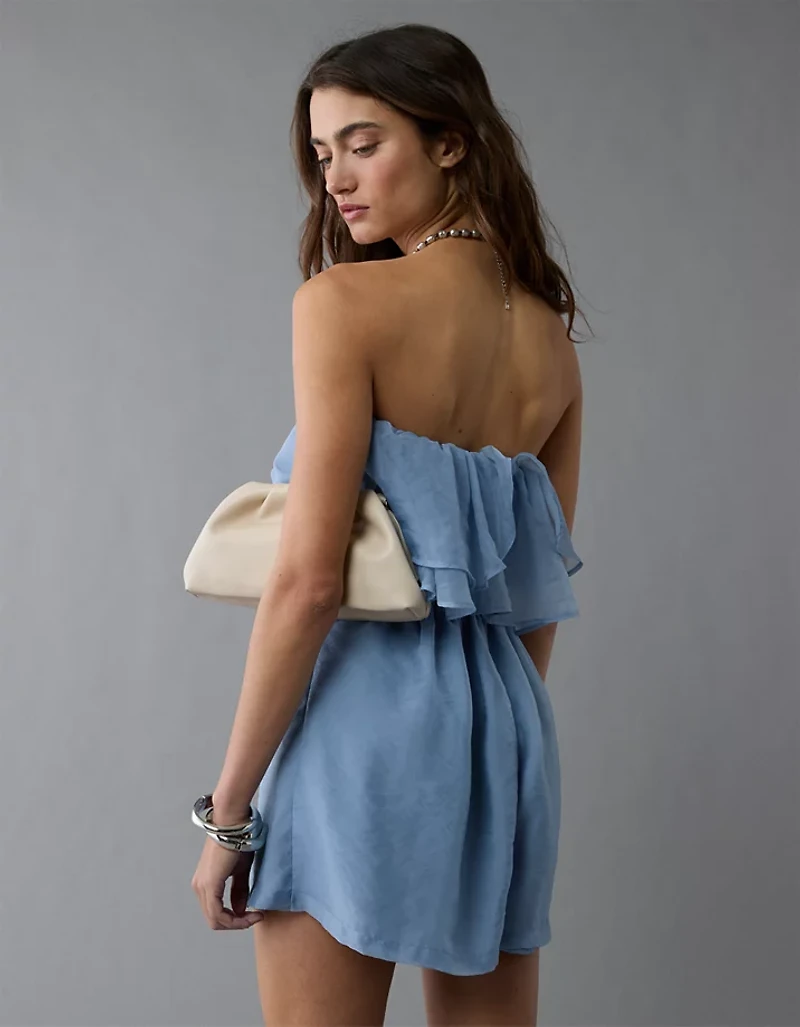 AE Strapless Organza Ruffle Romper