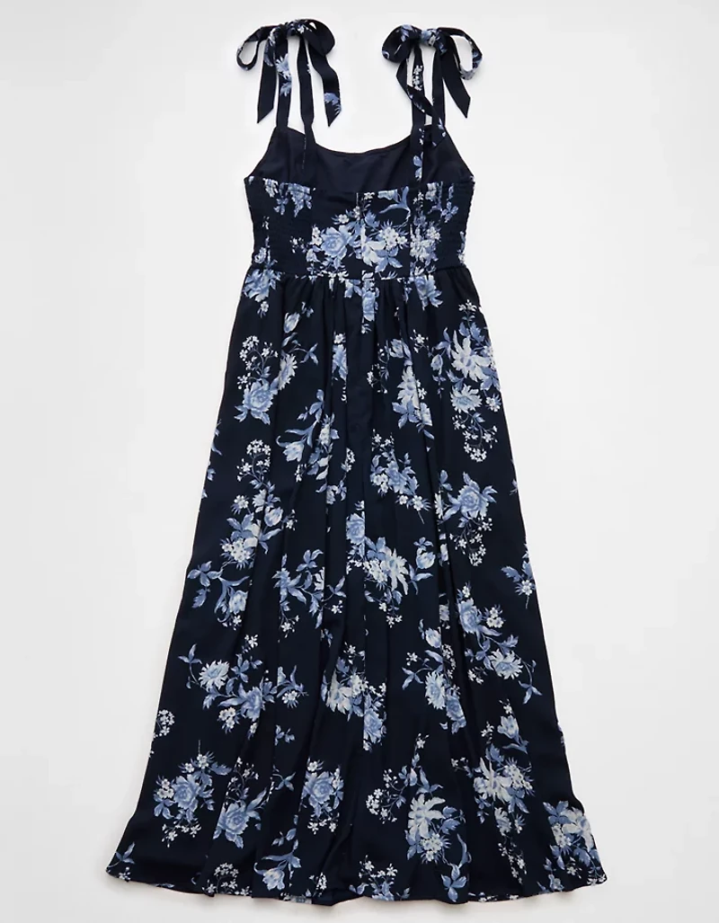 Robe mi-longue à fleurs de style corset avec bretelles nouées AE