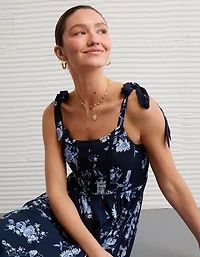 Robe mi-longue à fleurs de style corset avec bretelles nouées AE