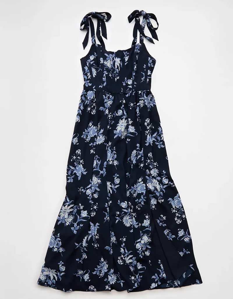 Robe mi-longue à fleurs de style corset avec bretelles nouées AE