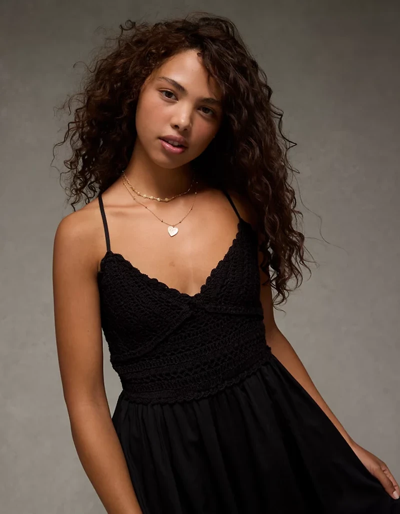 AE V-Neck Crochet Midi Dress