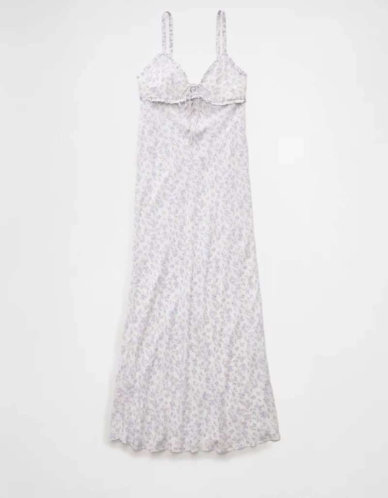 Robe à bretelles mi-longue avec encolure en V et volants AE