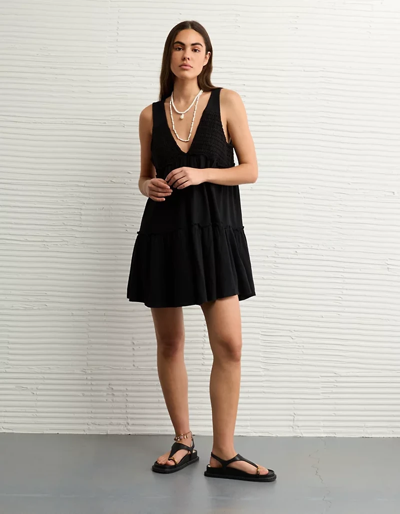 AE Sunchaser Knit V-Neck Crochet Mini Dress