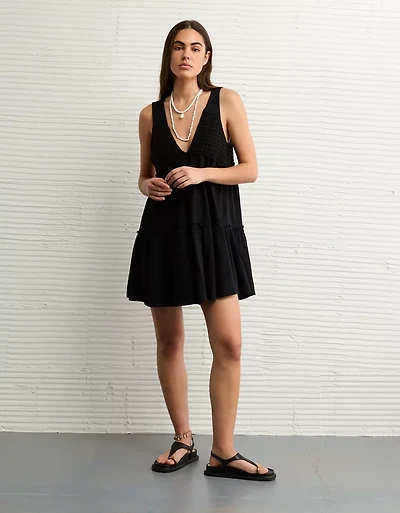 AE Sunchaser Knit V-Neck Crochet Mini Dress