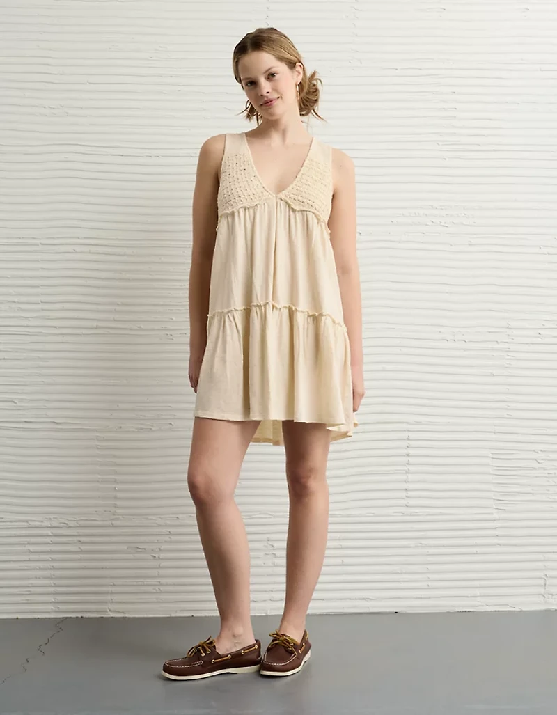 AE Sunchaser Knit V-Neck Crochet Mini Dress