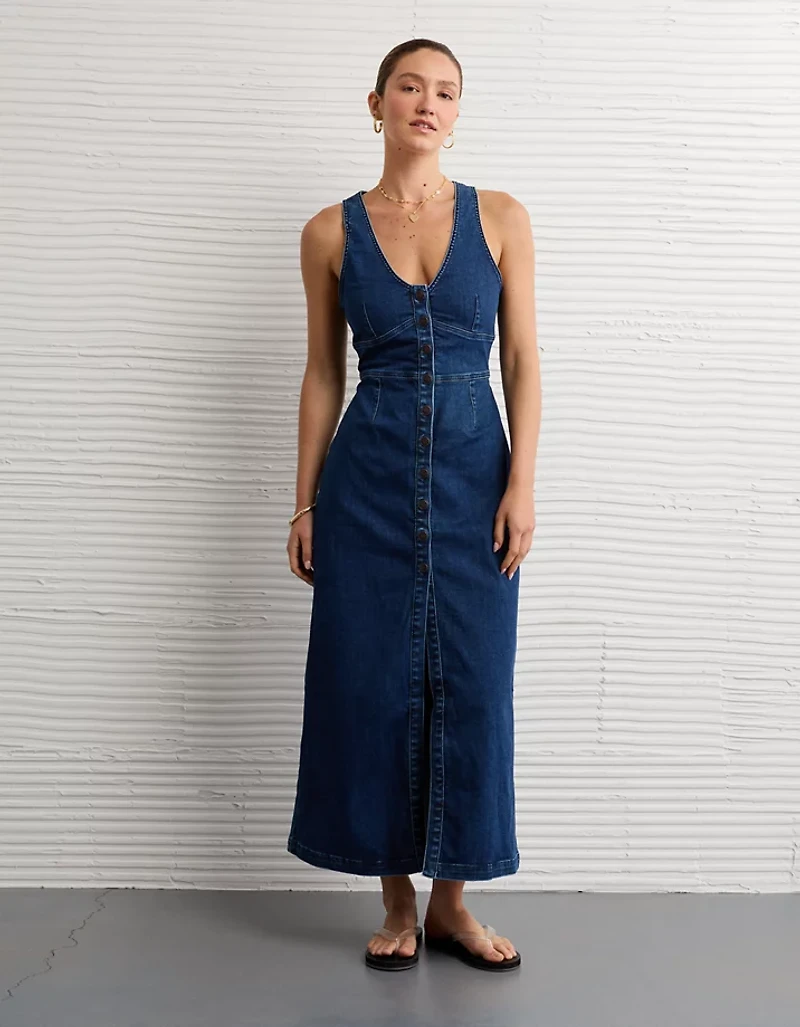 AE V-Neck Denim Maxi Dress